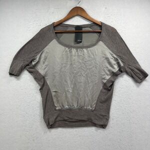 Heather Top Womens Small Gray Batwing Short Sleeve Mixed Media Silk Blend Casual